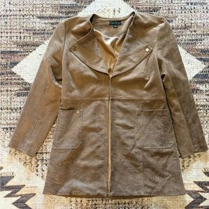 Tribal Tan Taupe Faux Suede Leather Collared Open Coat Womens Size 12 Western